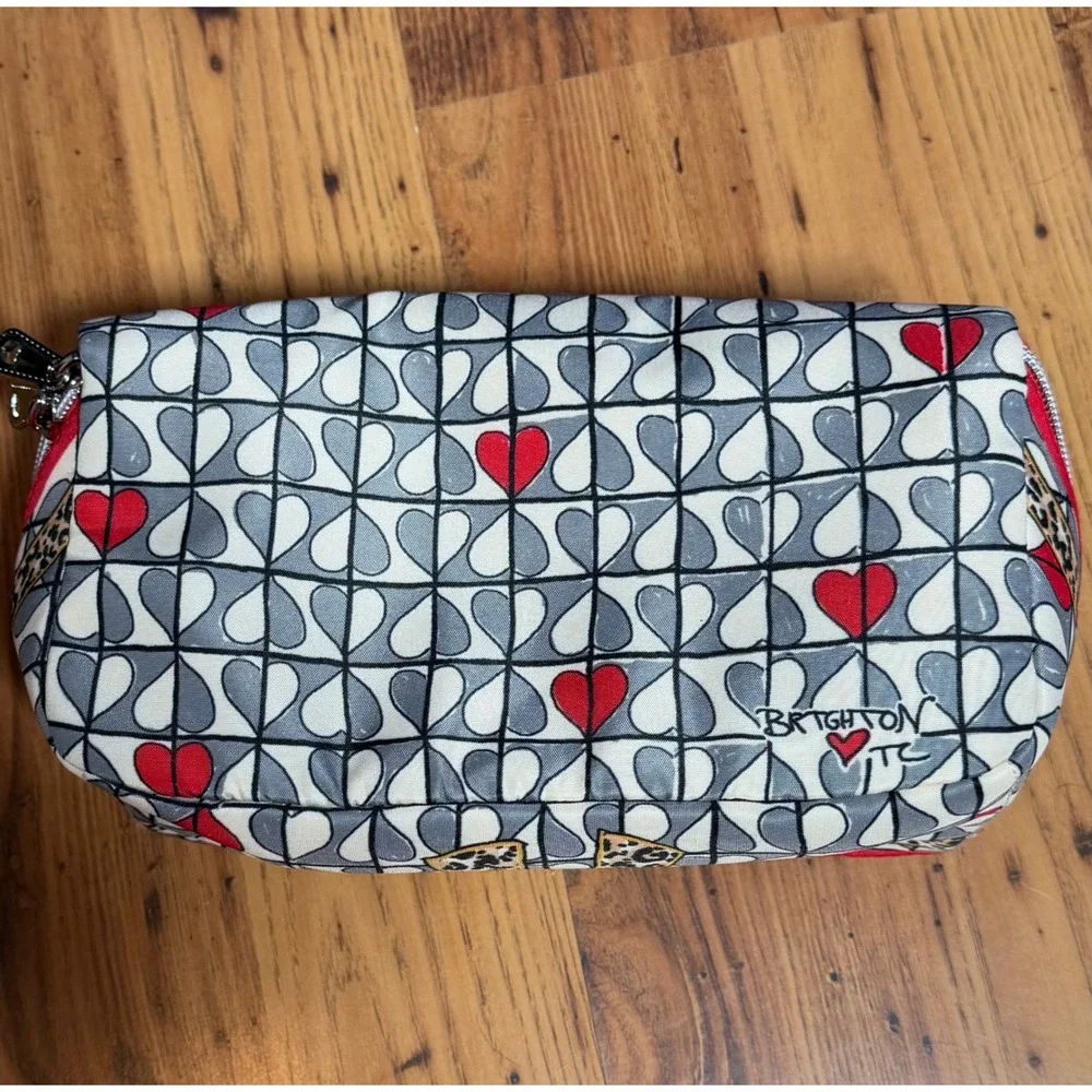 Brighton Heart Leopard Print Cosmetic Bag Vanity Case Red Trim Travel Organizer